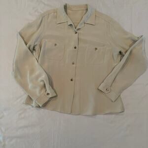 Peter Cohen Women's 100% Silk Button Front Blouse Ivory